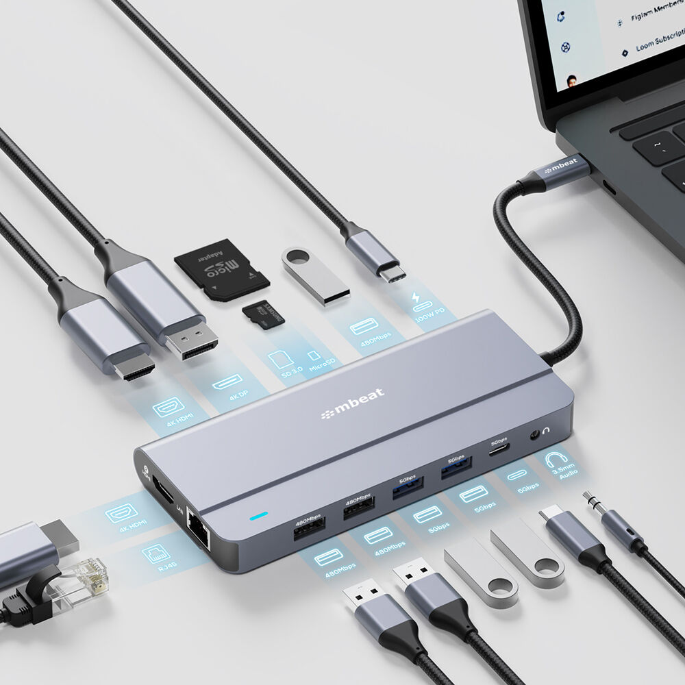 Mbeat Elite X14 Triple 4K Display Support High Speed Multi-Port USB-C Hub