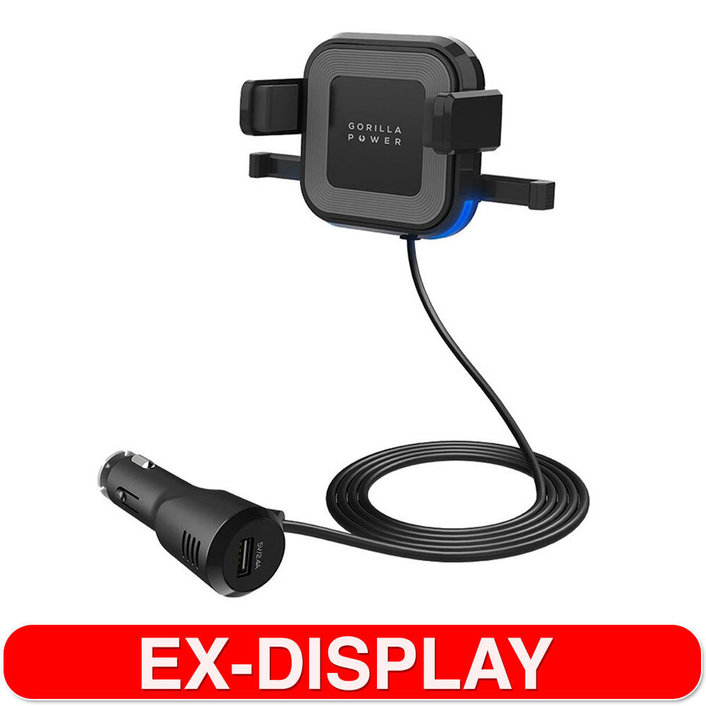 Mbeat Gorilla Power 10W Wireless Car Charger w/ 2.4A USB Charging/Air Vent Clip/Windshield Stand
