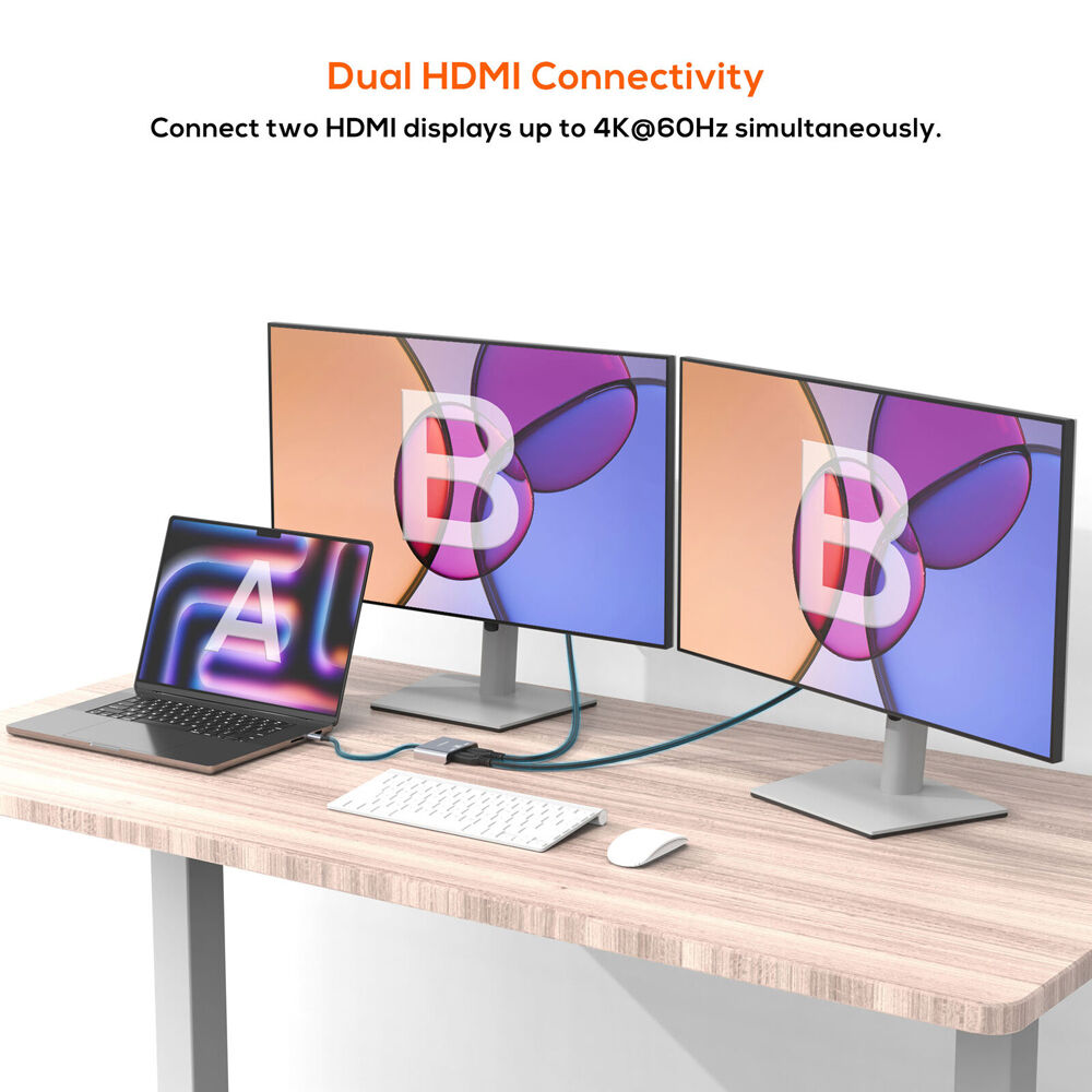 mbeat Tough Link USB-C to Dual HDMI MST 4K/60Hz Adapter Splitter Space Grey