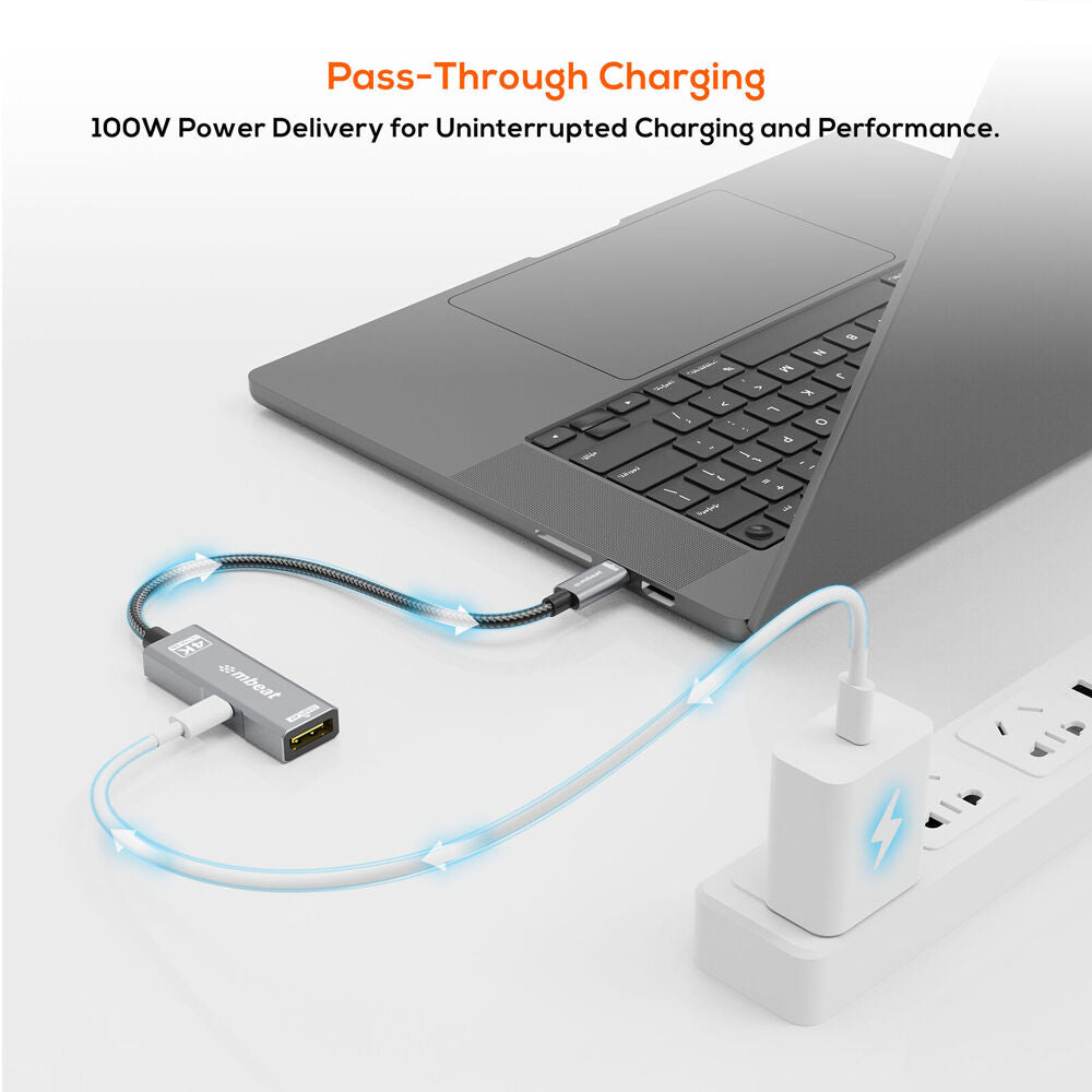 mbeat Tough Link USB-C to DisplayPort Adapter with 100W PD 21.6Gbps Space Grey