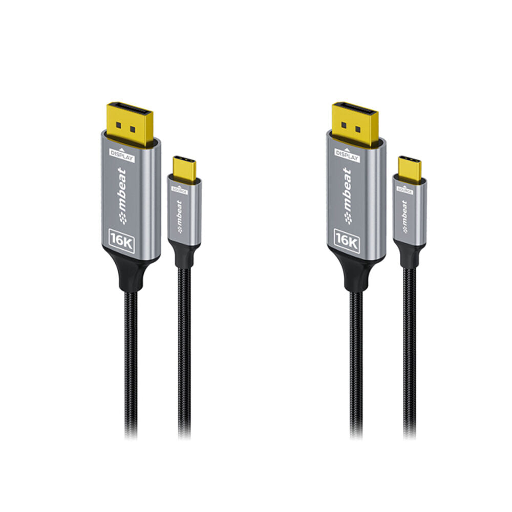 2PK mbeat Tough Link 1.8m 16K USB-C to DisplayPort Cable 40 Gbps Space Grey