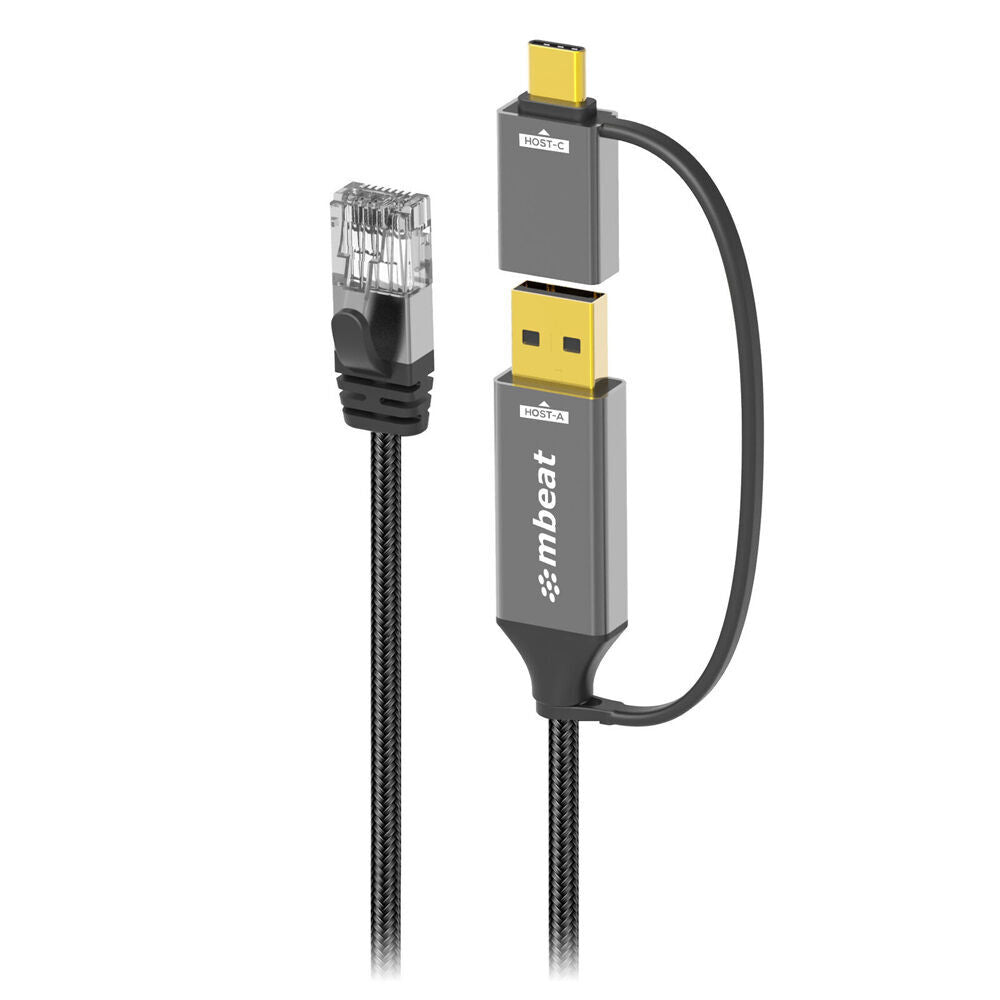2PK mbeat Tough Link 2m USB & USB-C to RJ45 Ethernet Cable CAT6 Space Grey