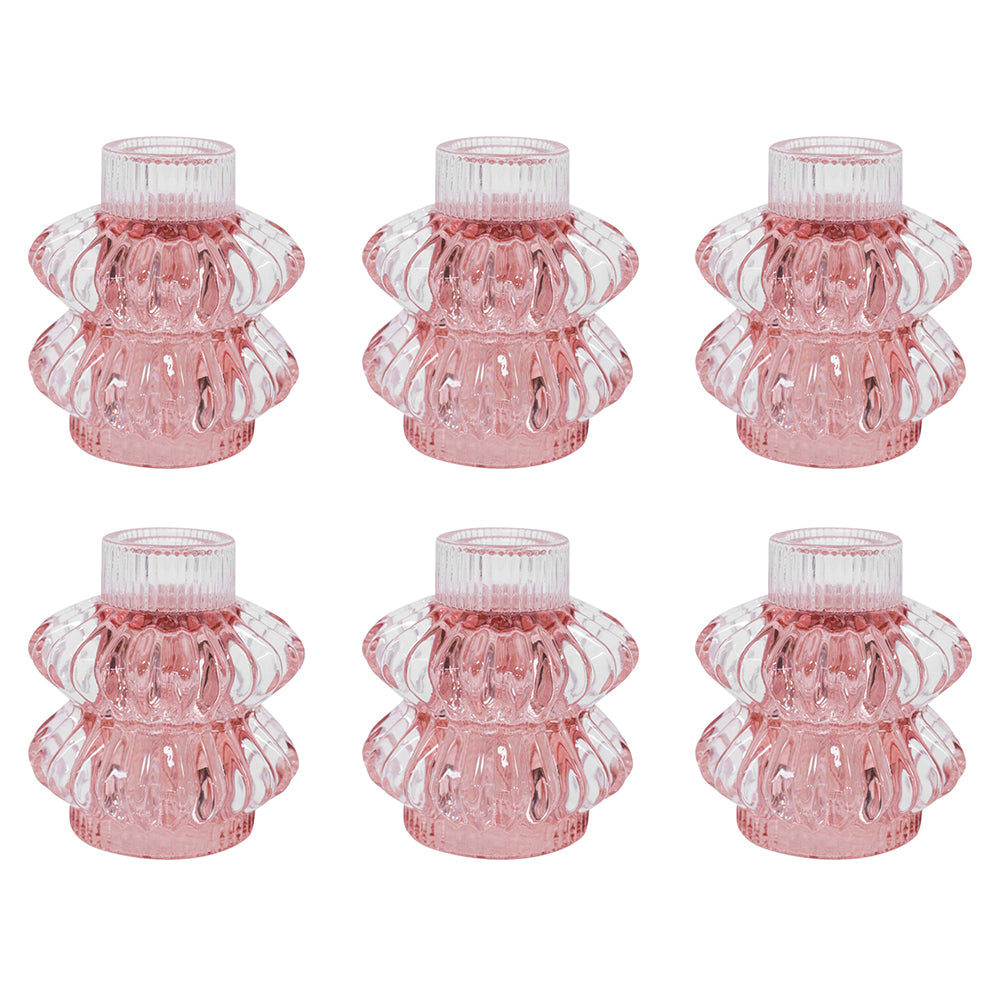 6PK LVD Reversible Glass Taper/Votive Candle Holder - Pink
