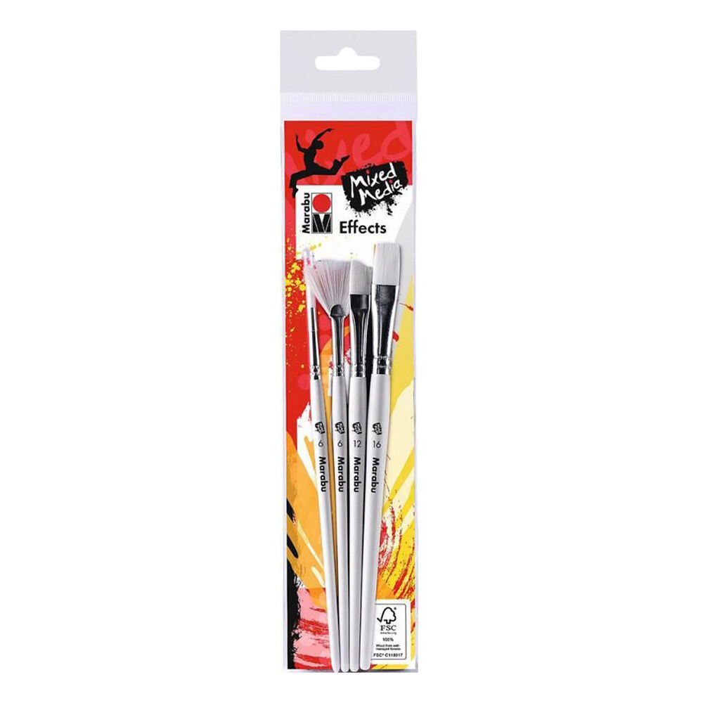 4pc Marabu Multipurpose Mixed Media Effects Synthetic Paint Brush Set White