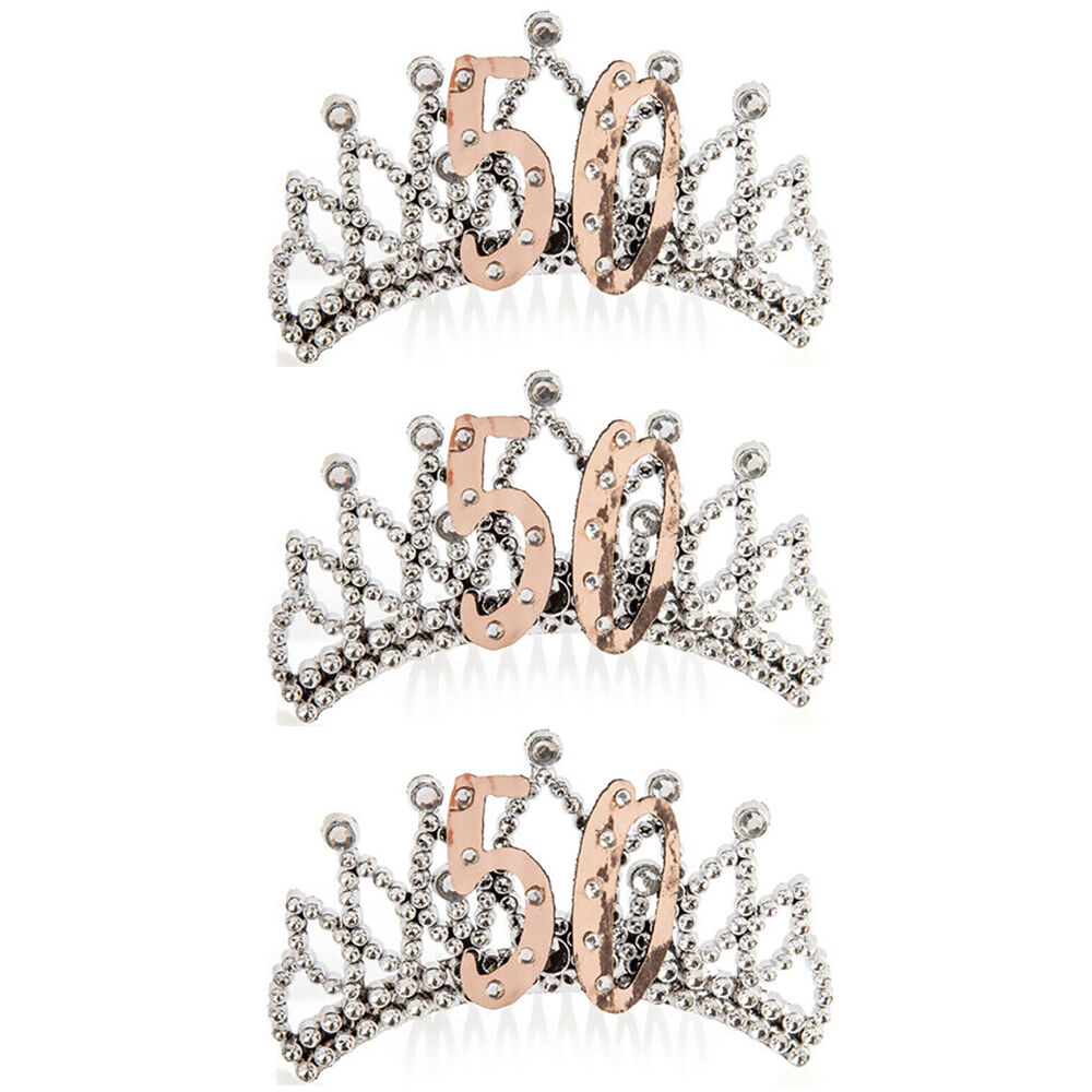 3PK Miss Naughty 50th Birthday Party Tiara Crown Rose Gold