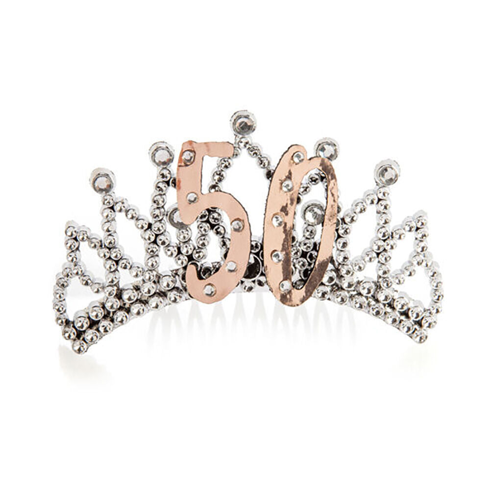 3PK Miss Naughty 50th Birthday Party Tiara Crown Rose Gold
