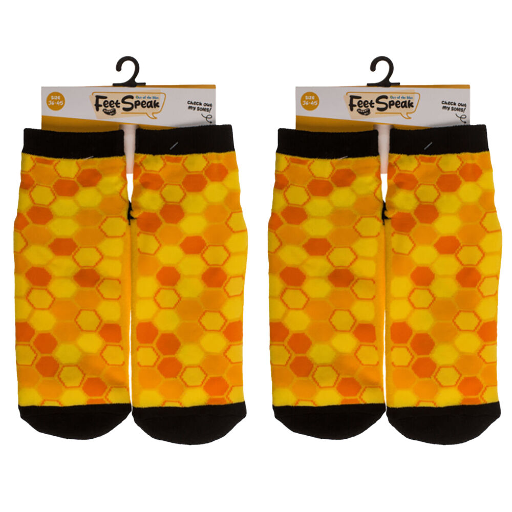 2PK Feet Speak Joy Bee Happy Women's Casual Crew Socks Yellow One-Size