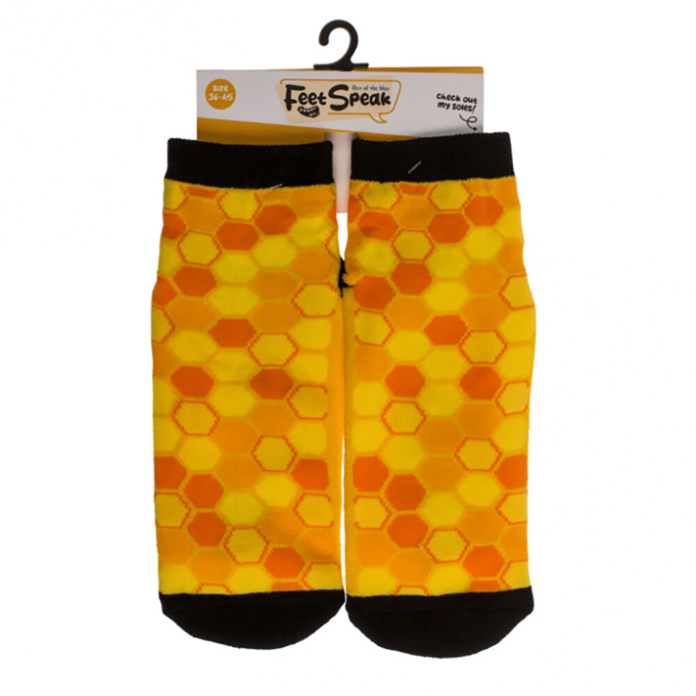 4PK Feet Speak Joy Bee Happy Women's Casual Crew Socks Yellow One-Size