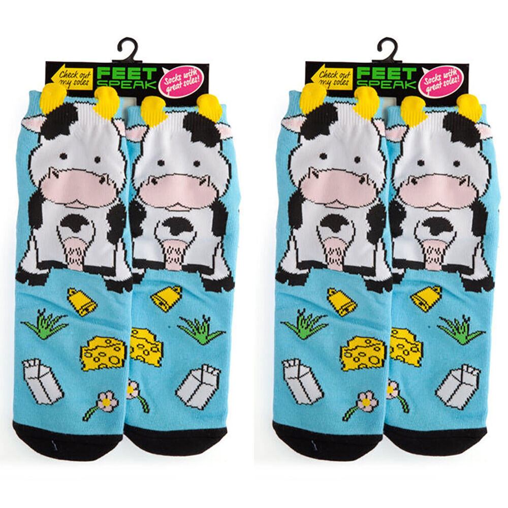 2PK Feet Speak Holy Cow Women's Casual Crew Socks One-Size