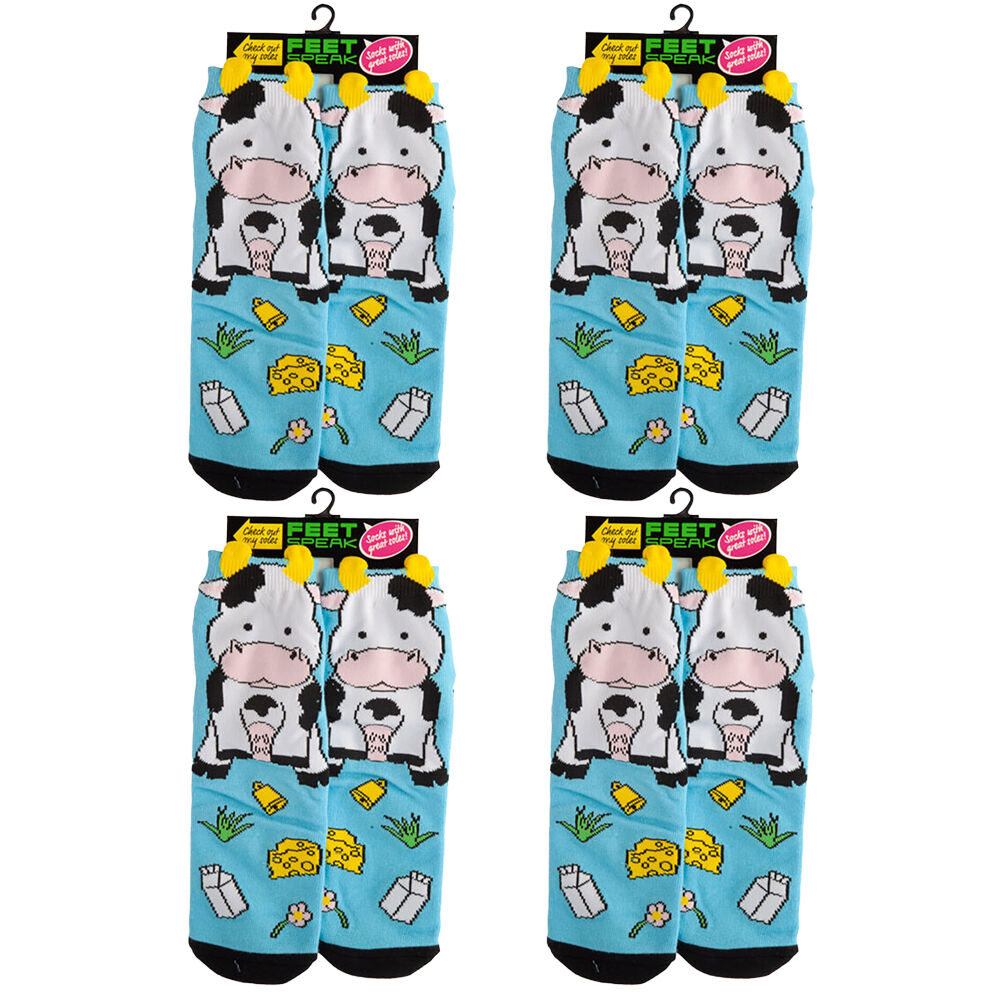 4PK Feet Speak Holy Cow Women's Casual Crew Socks One-Size