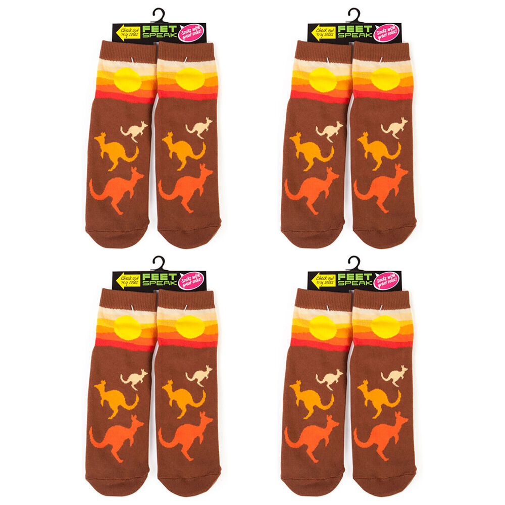 4PK Feet Speak Kangaroo Women's Casual Crew Socks Brown One-Size