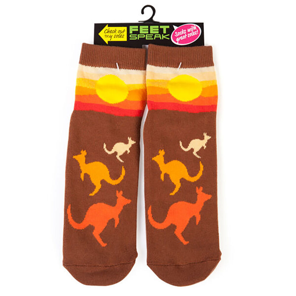 4PK Feet Speak Kangaroo Women's Casual Crew Socks Brown One-Size
