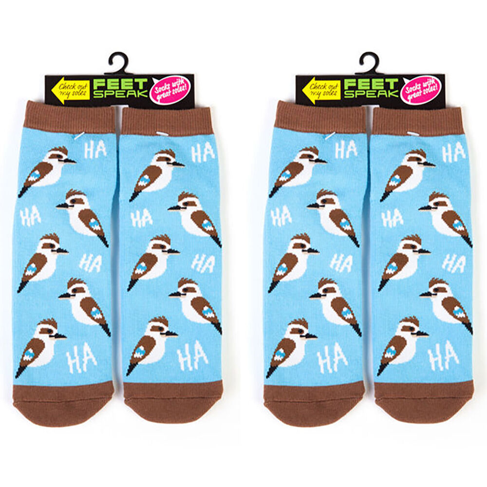 2PK Feet Speak Kookaburra Women's Casual Crew Socks Blue One-Size