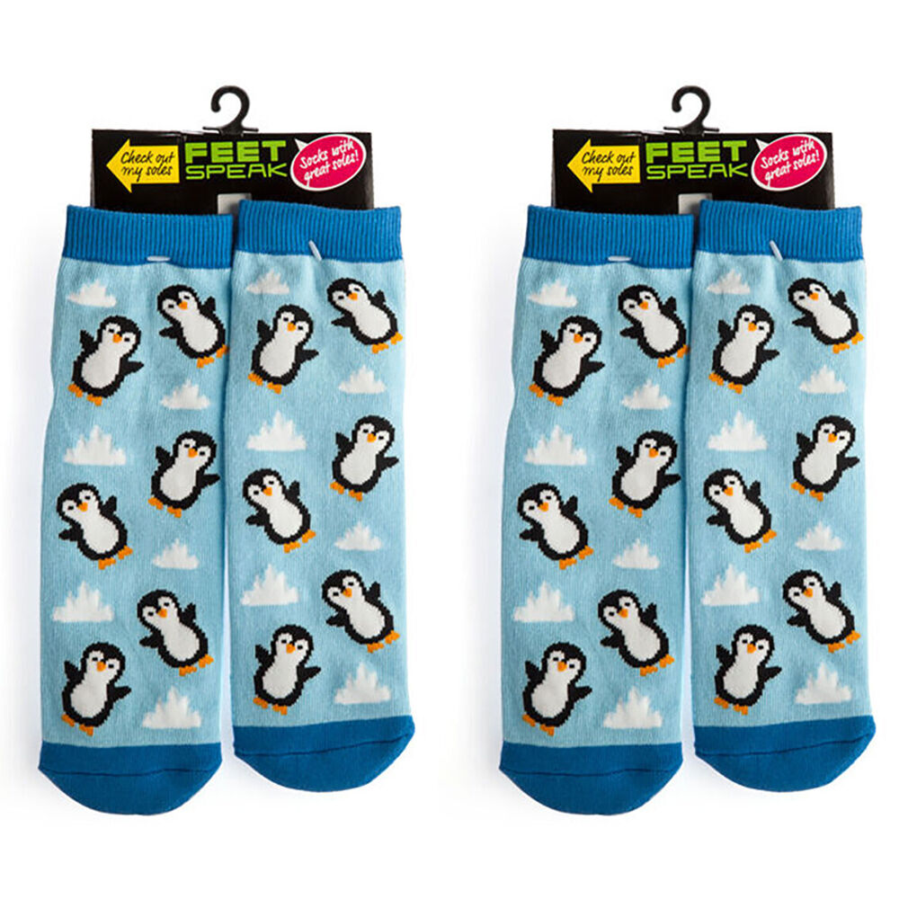 2PK Feet Speak Penguin Women's Casual Crew Socks Blue One-Size