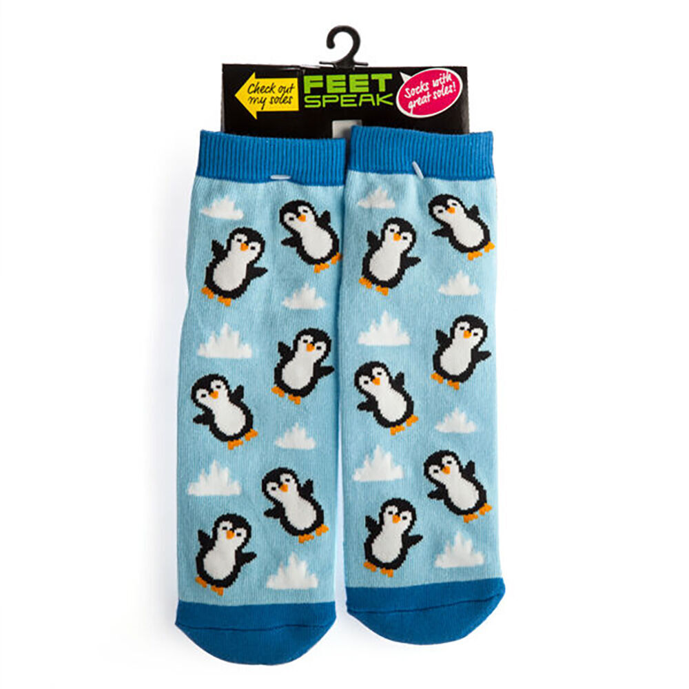 2PK Feet Speak Penguin Women's Casual Crew Socks Blue One-Size