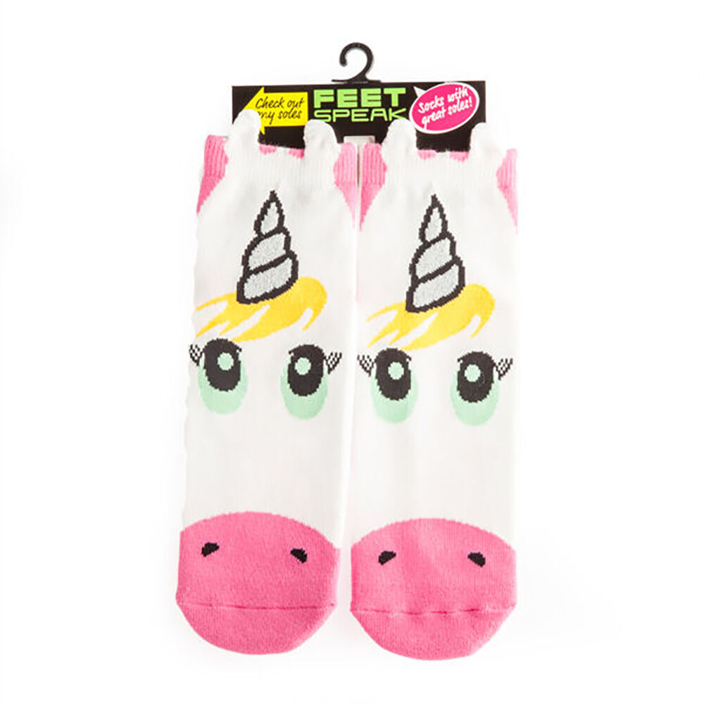 4PK Feet Speak Unicorn Women's Casual Crew Socks White One-Size