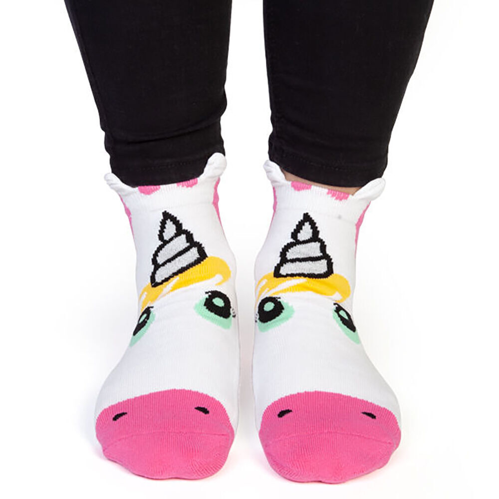 4PK Feet Speak Unicorn Women's Casual Crew Socks White One-Size