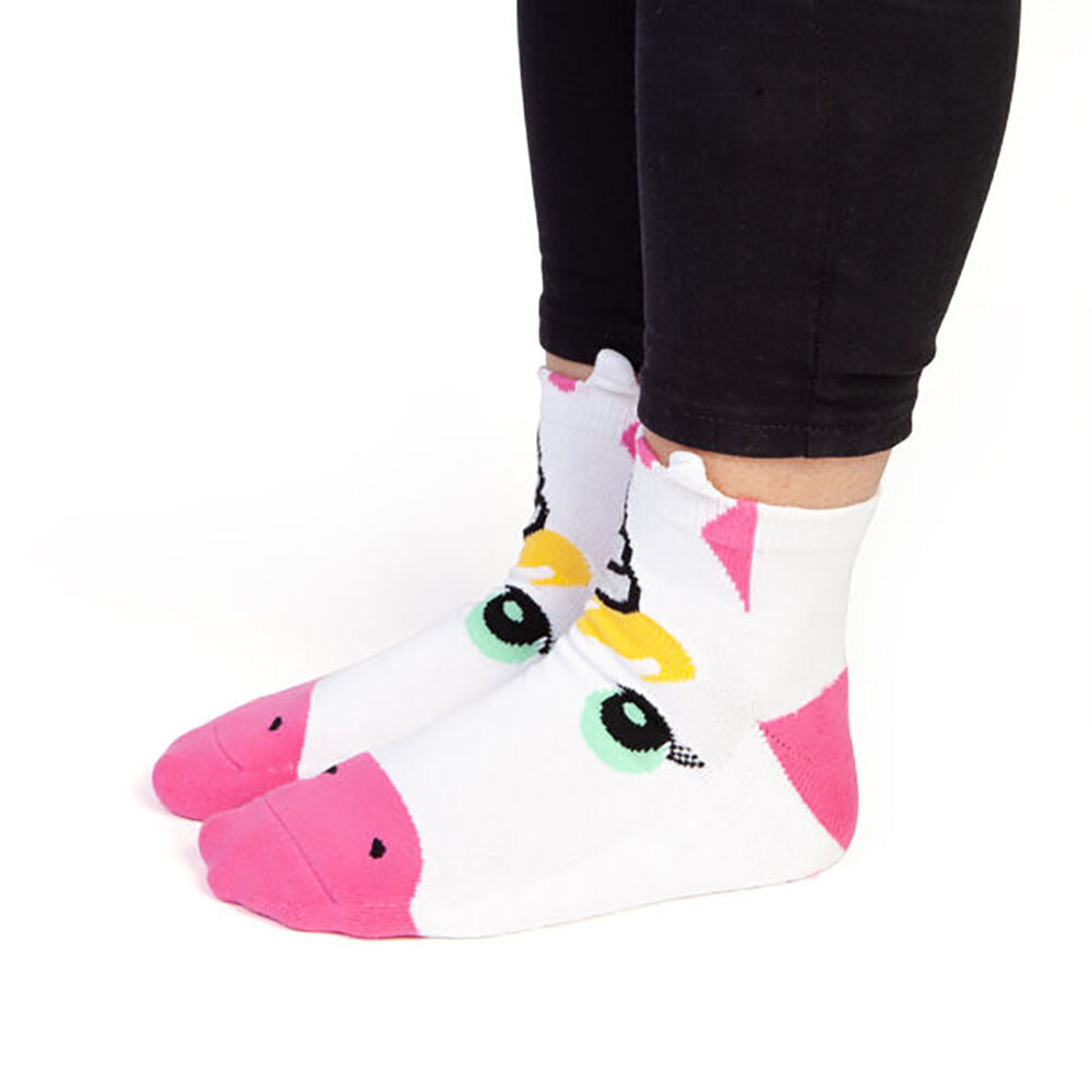 4PK Feet Speak Unicorn Women's Casual Crew Socks White One-Size