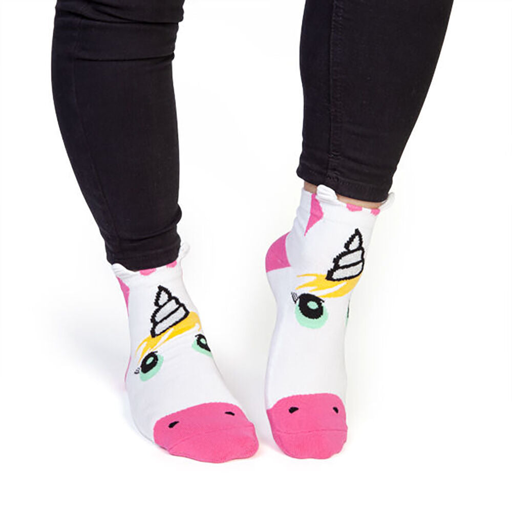 4PK Feet Speak Unicorn Women's Casual Crew Socks White One-Size