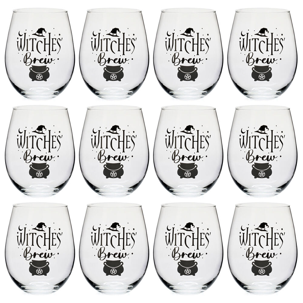 12PK Tallulah Stemless Wine Glass Tumbler Party Drinkware Witches Brew Clear