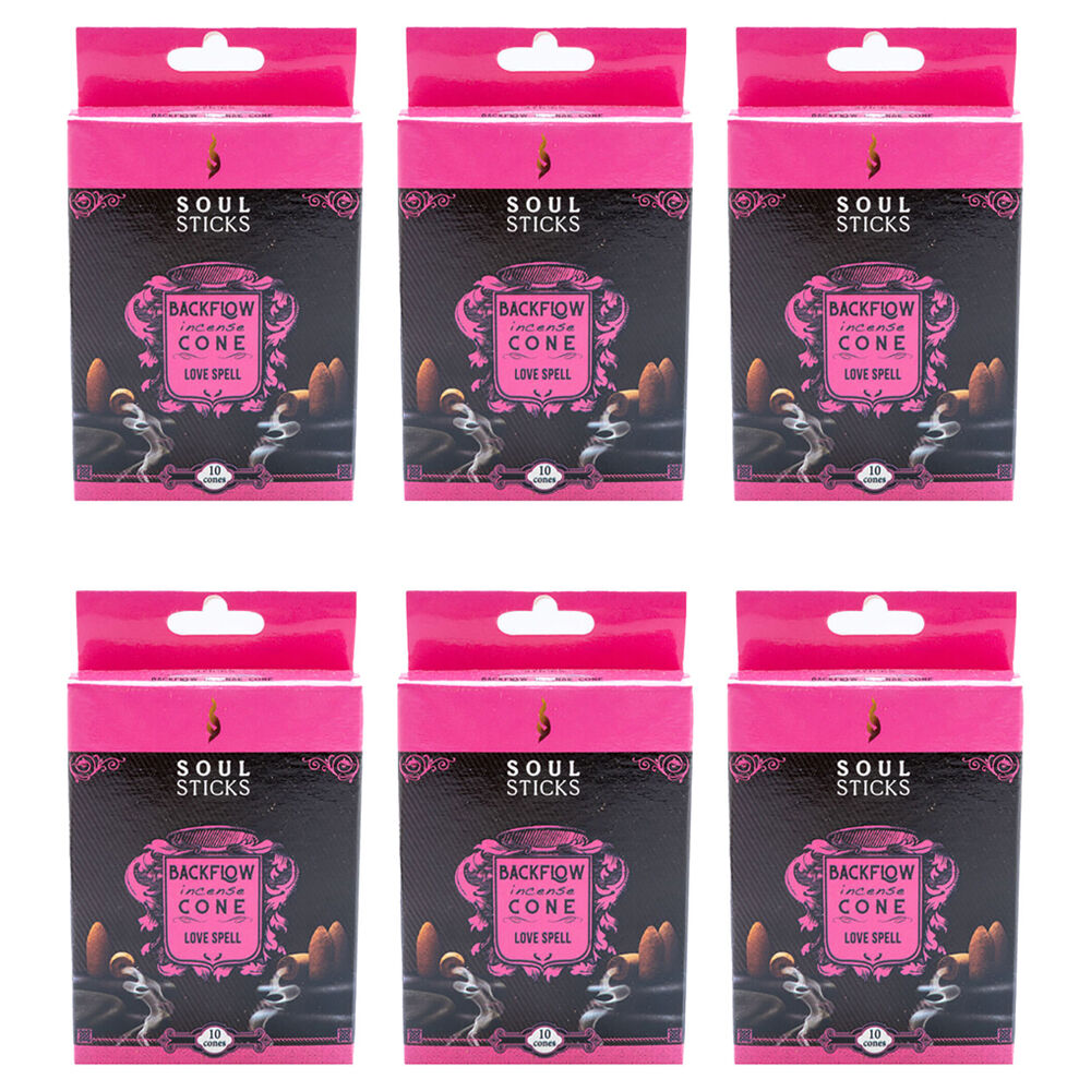 6x 10pc Wild Scents Soul Sticks Backflow Incense Cones - Love Spell