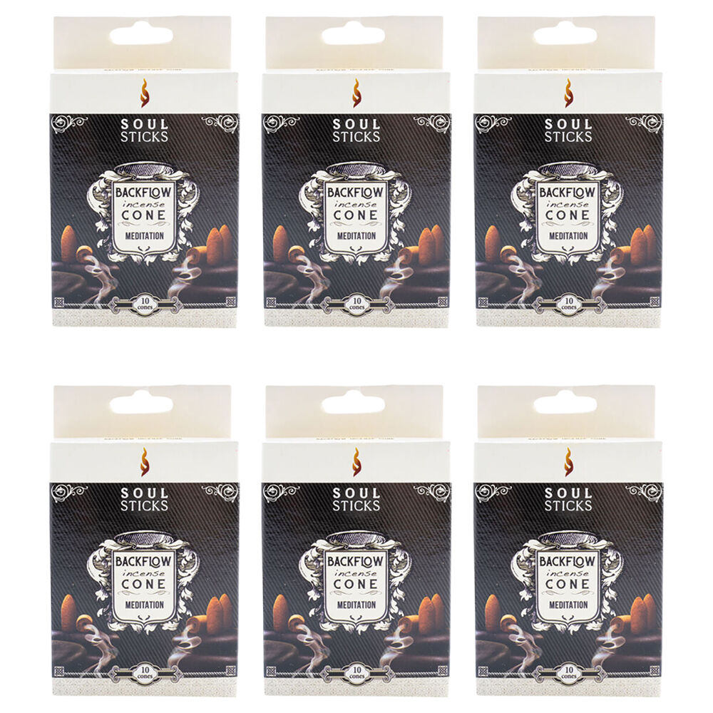 6x 10pc Wild Scents Soul Sticks Backflow Incense Cones - Meditation