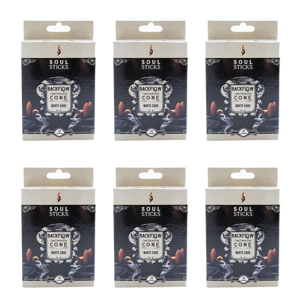 6x 10pc Wild Scents Soul Sticks Backflow Incense Cones - White Sage