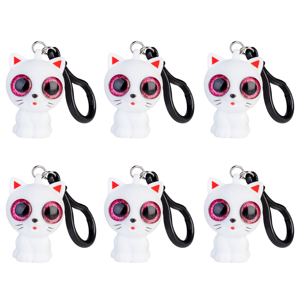 6PK MDI Eye Popping Keychain Cat Squeeze Toy 3.5x4.8cm - White