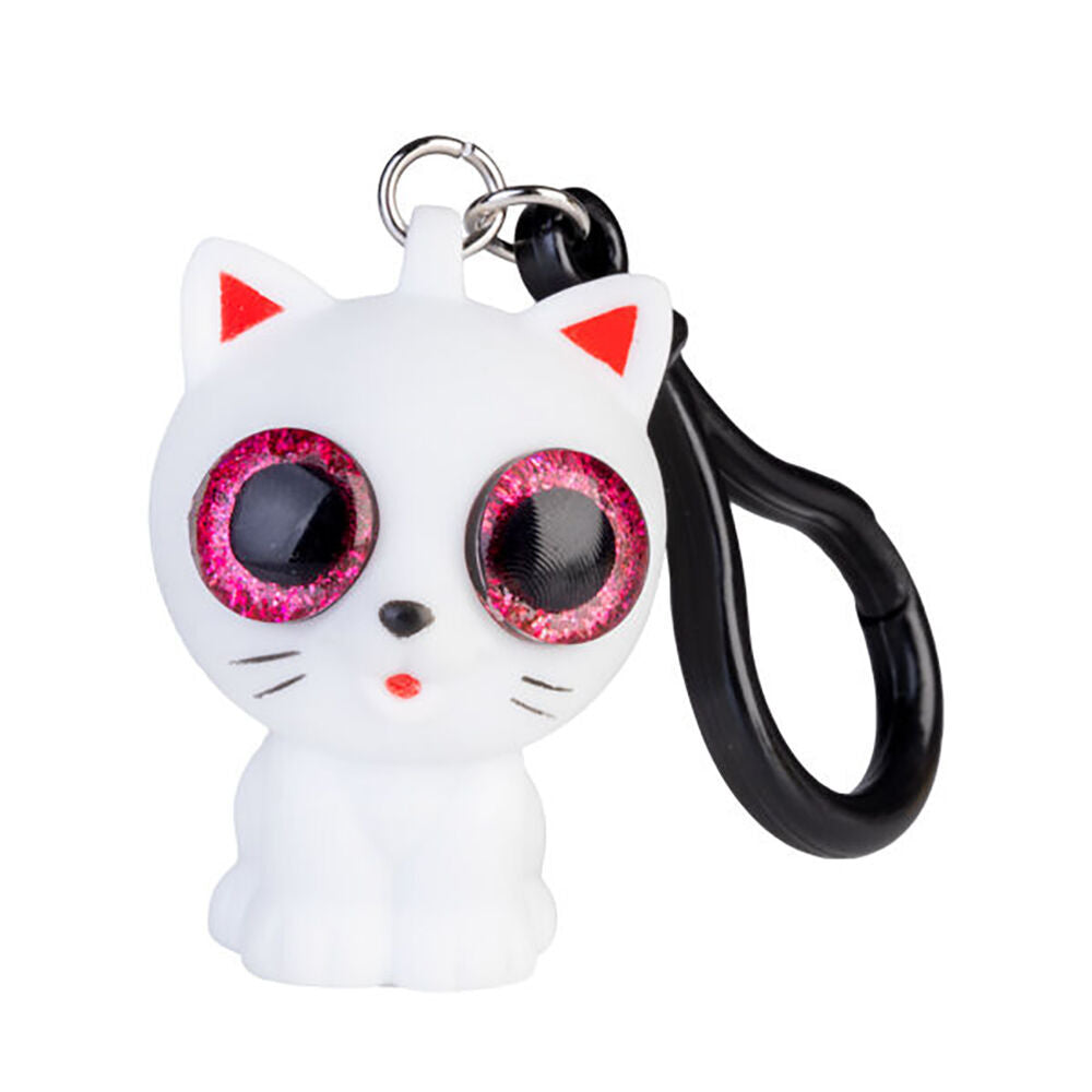 6PK MDI Eye Popping Keychain Cat Squeeze Toy 3.5x4.8cm - White