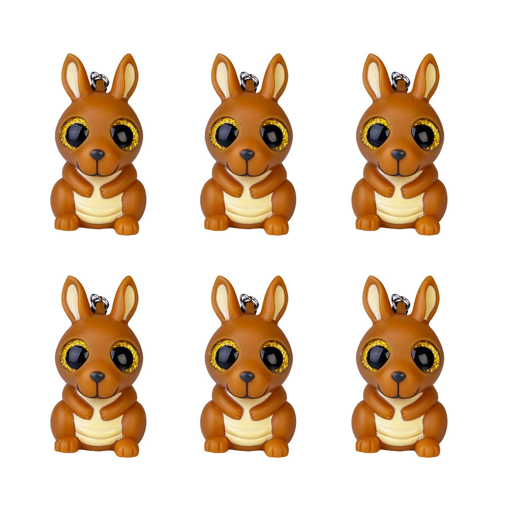 6PK Outback Mates Eye Poppin Keychain Kangaroo Squeeze Toy 5.7x6cm - Brown