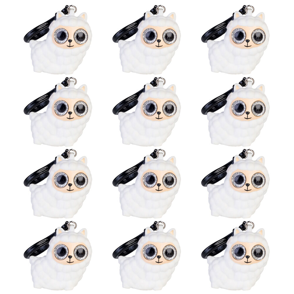 12PK Alpaca Valley Eye Popping Keychain Llama Squeeze Toy 5x6cm - White