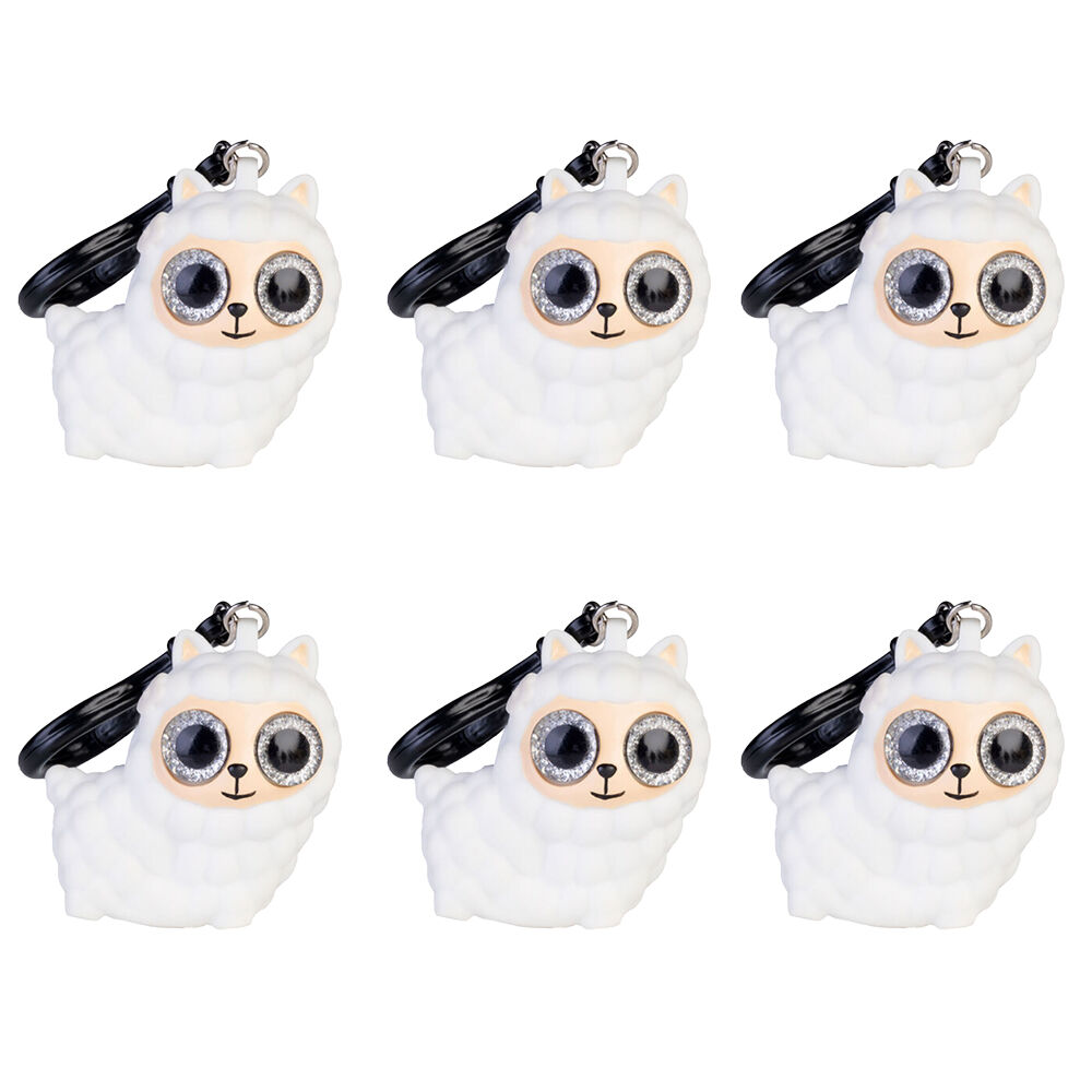 6PK Alpaca Valley Eye Popping Keychain Llama Squeeze Toy 5x6cm - White