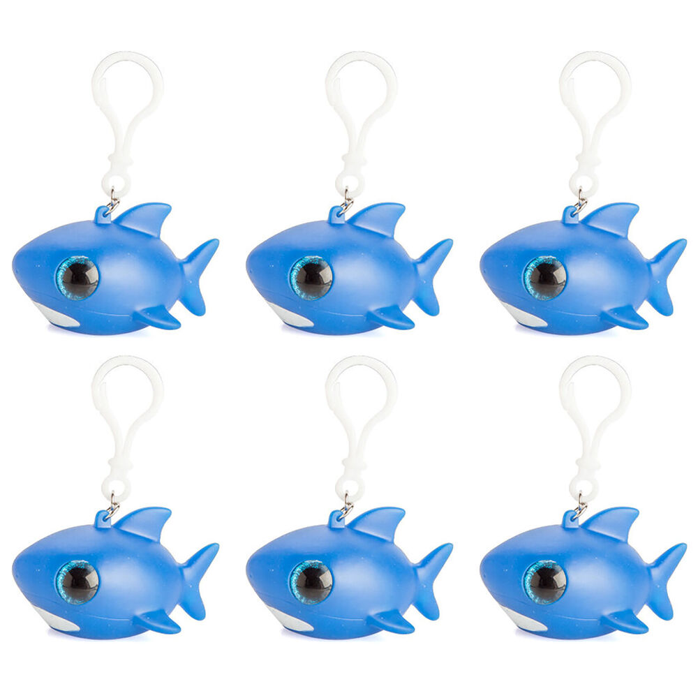 6PK Shark Bay Eye Popping Keychain Shark Squeeze Toy 6.9x4.9cm - Blue