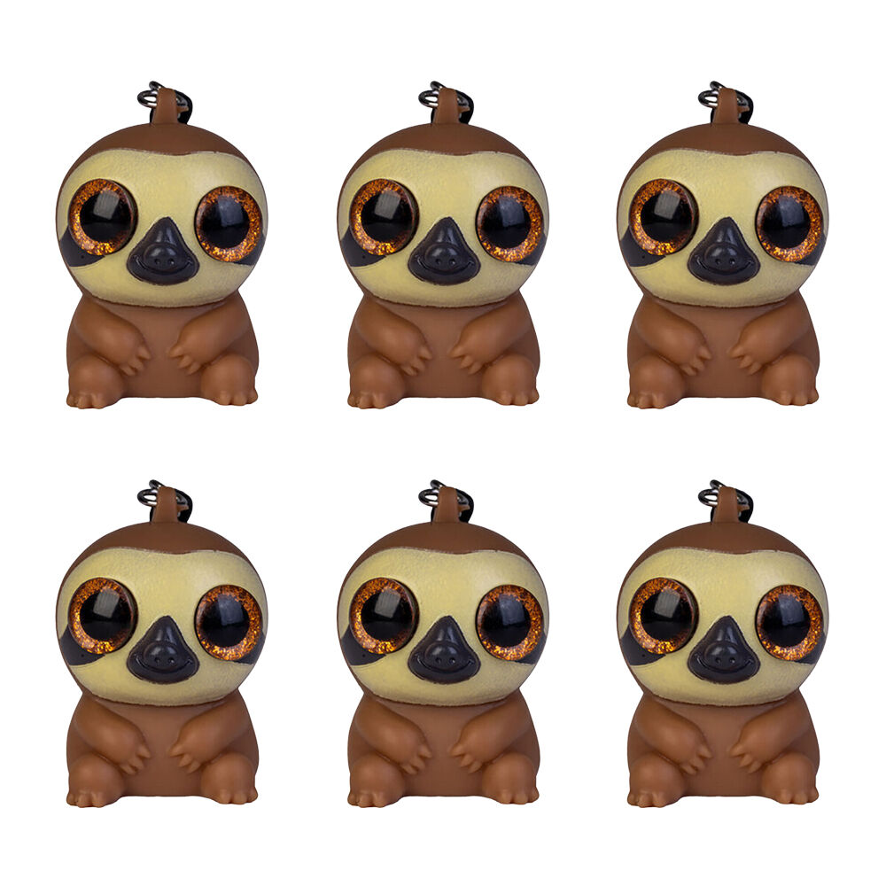 6PK Sloth Lounge Eye Popping Keychain Sloth Squeeze Toy 3.5x4.8cm - Brown