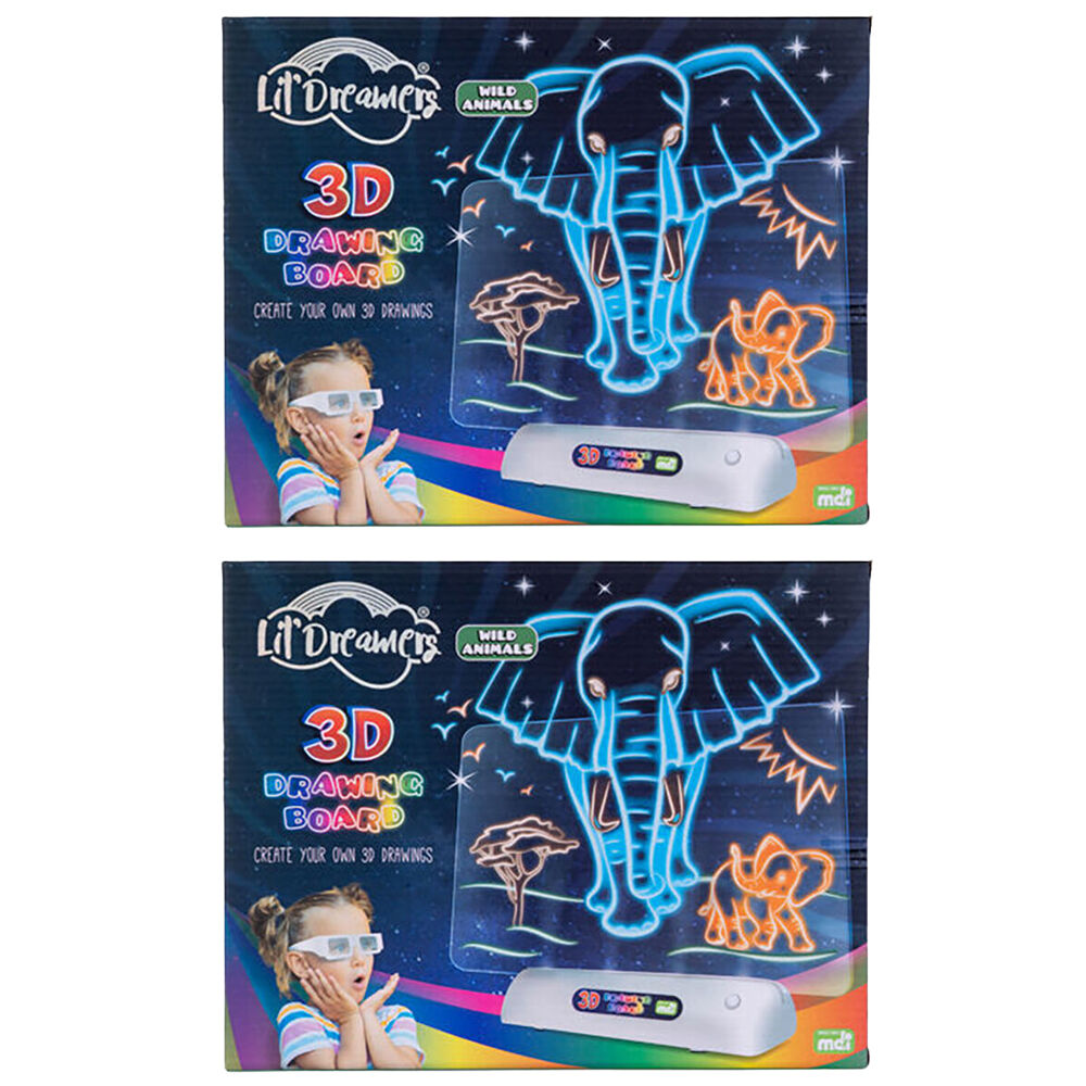 2PK Lil Dreamers Illuminate 3D Draw Board Art Set - Wild Animals 6y+