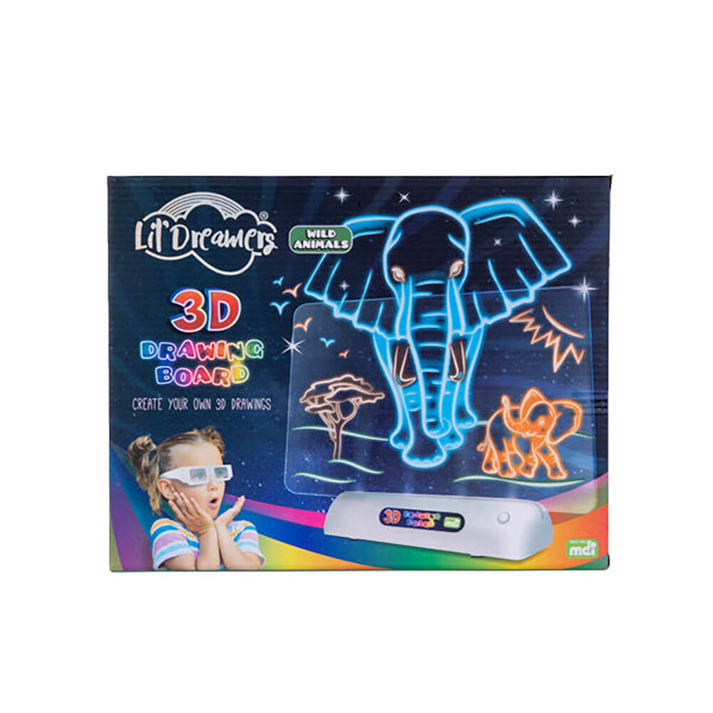 2PK Lil Dreamers Illuminate 3D Draw Board Art Set - Wild Animals 6y+
