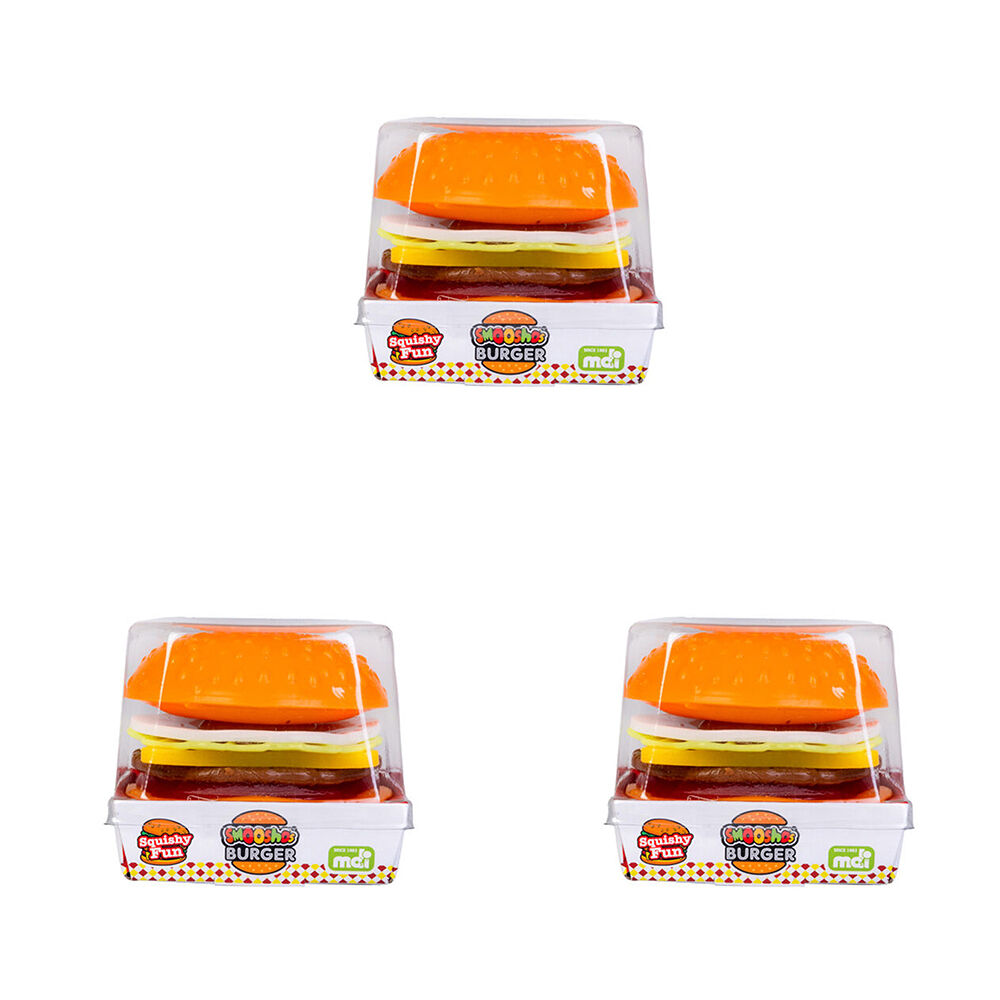 3x 7pc Smooshos Build Your Own Burger Squishy Ball Childrens Toy 7x7x7.5cm