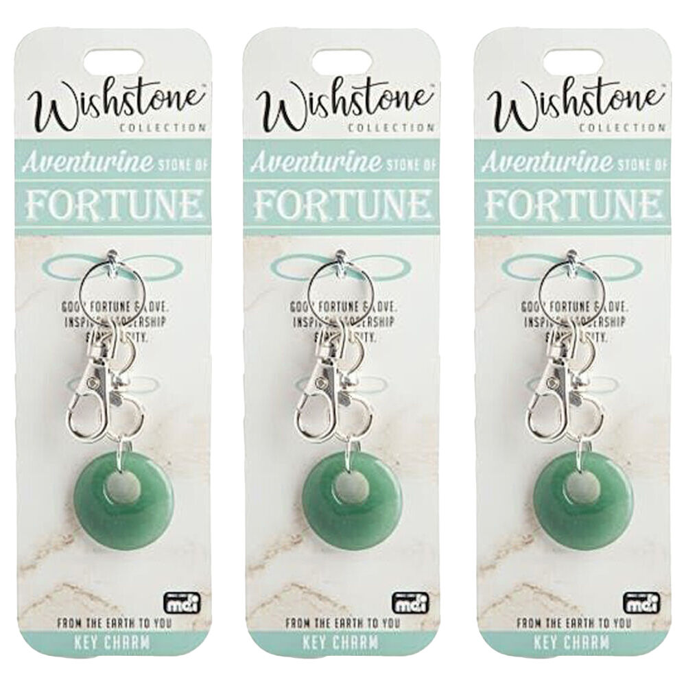 3PK Wishstone Aventurine Stone of Fortune Clip-On Key Charm - Green