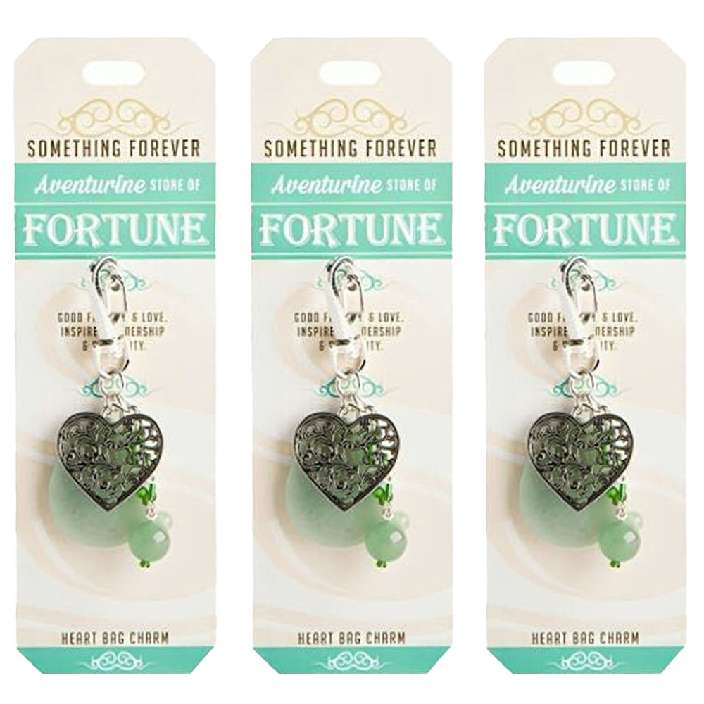 3PK Wishstone Aventurine Stone of Fortune Heart Bag Clip-On Charm - Green