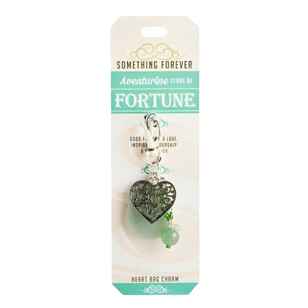 3PK Wishstone Aventurine Stone of Fortune Heart Bag Clip-On Charm - Green