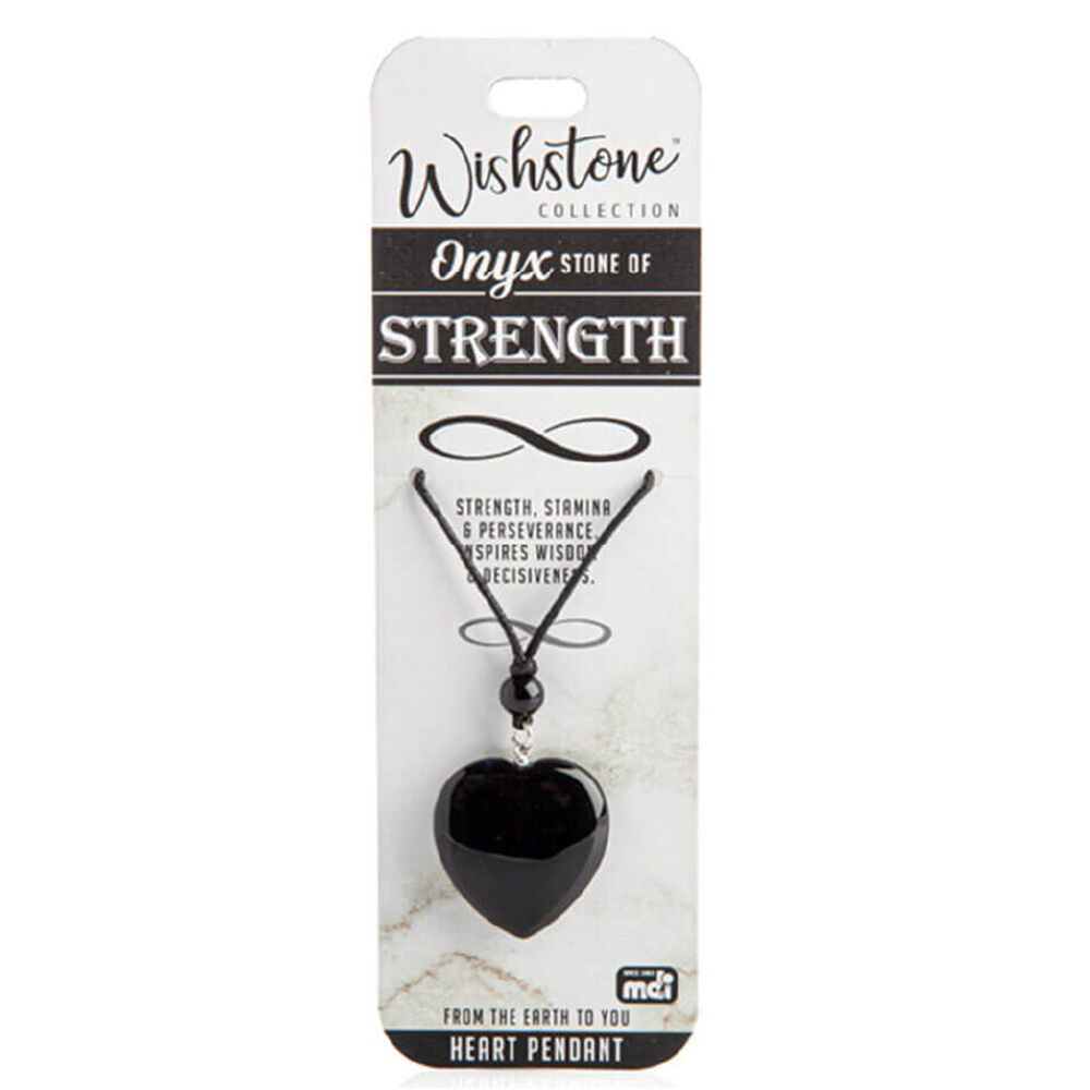 Wishstone Onyx Heart Pendant Necklace Stamina & Perseverance Women Black