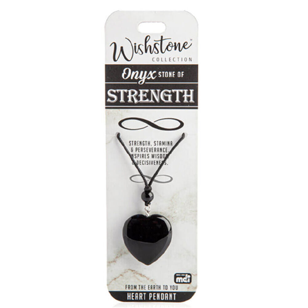 2PK Wishstone Onyx Heart Pendant Necklace Stamina & Perseverance Women Black