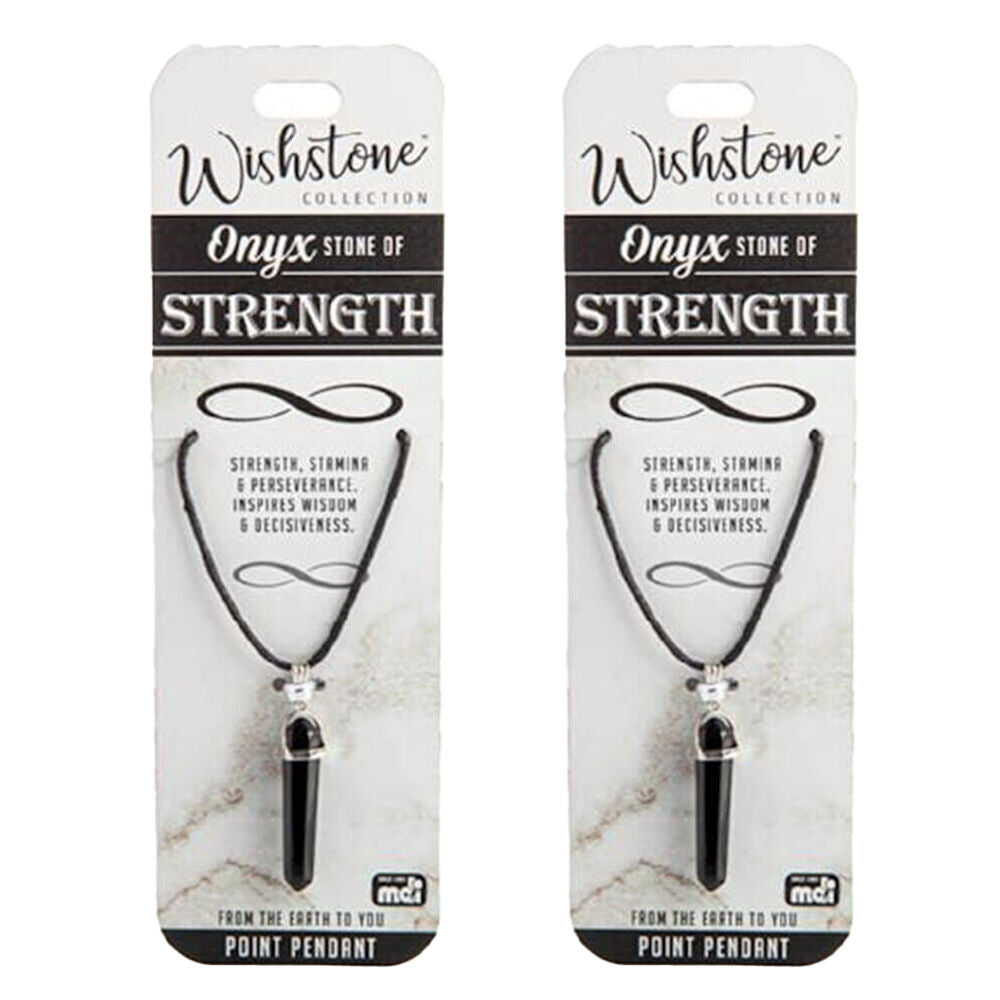 2PK Wishstone Onyx Point Pendant Necklace Stamina & Perseverance Women Black