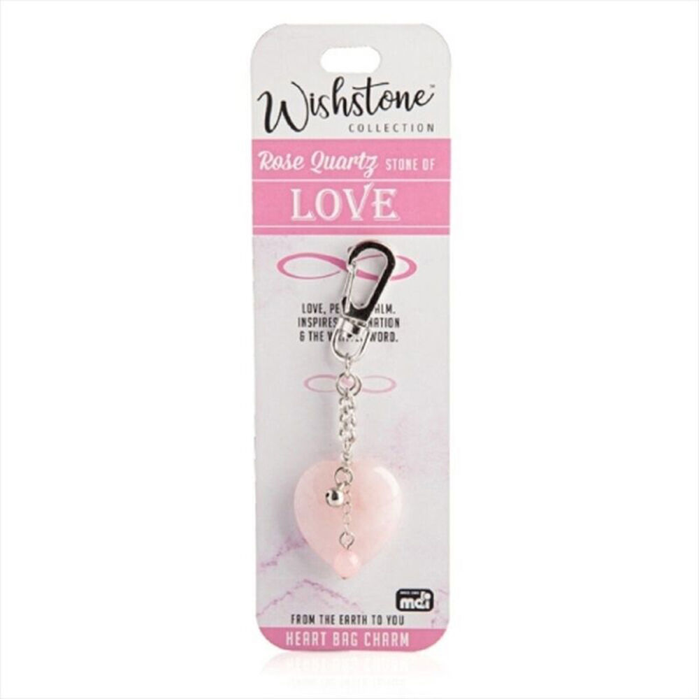 Wishstone Rose Quartz Stone Heart Bag Charm Women's Carabiner 4x10x1cm