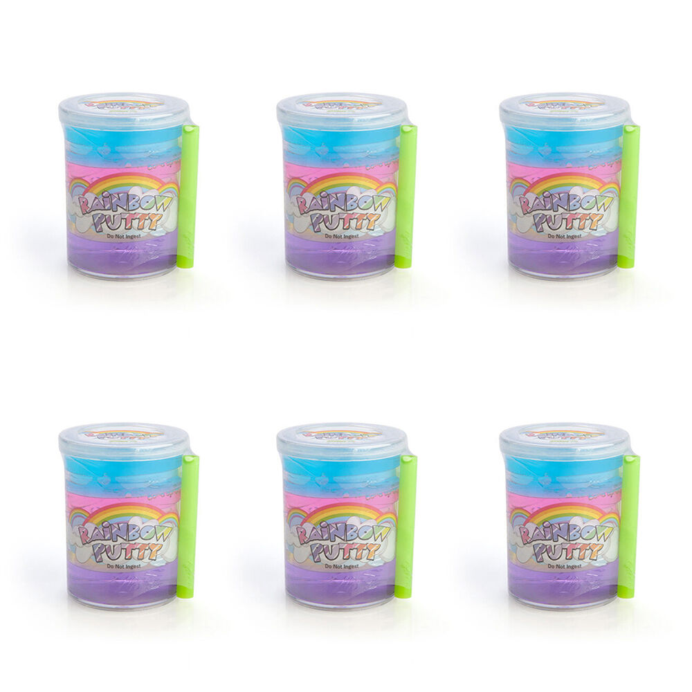6PK MDI Multi-Colour Rainbow Putty Slime Jar Kids Toy 5.9x5.9x7.6cm Assorted