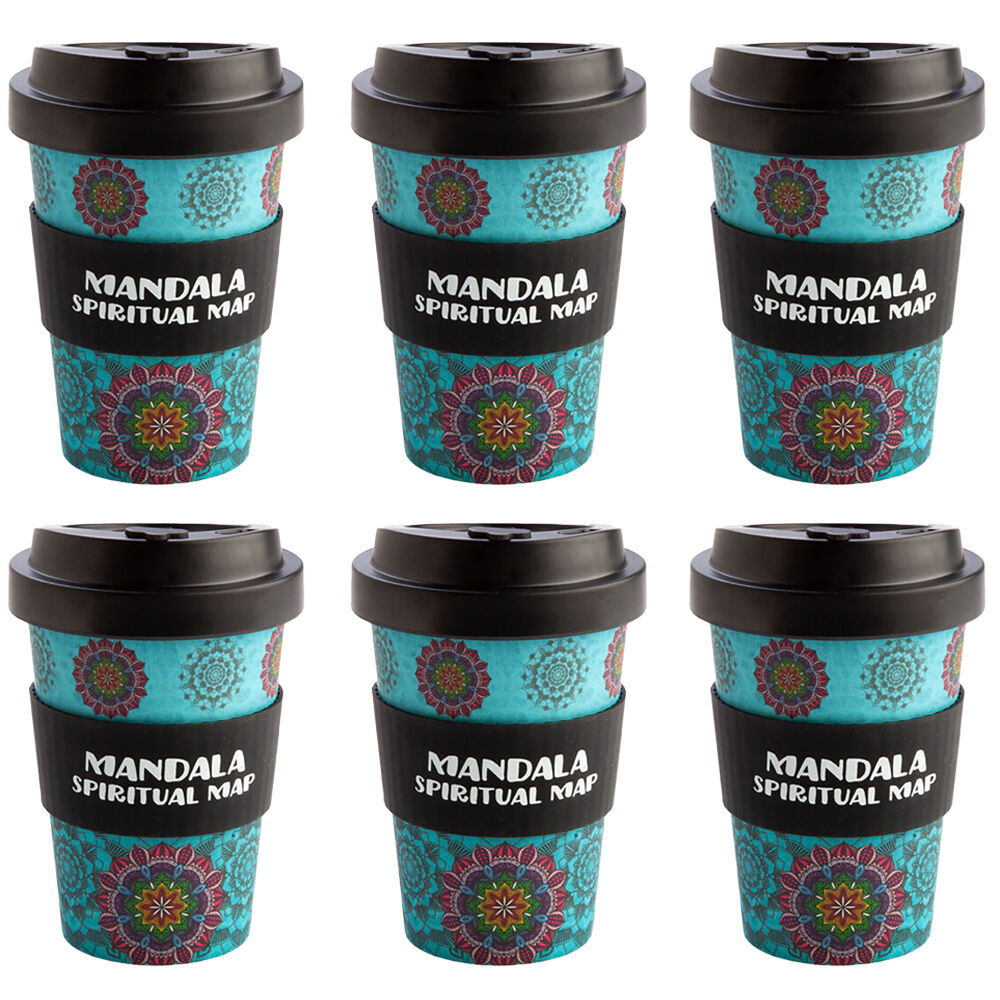 6PK Eco-To-Go Bamboo 470ml Travel Cup 6.5x14.5cm Mandala