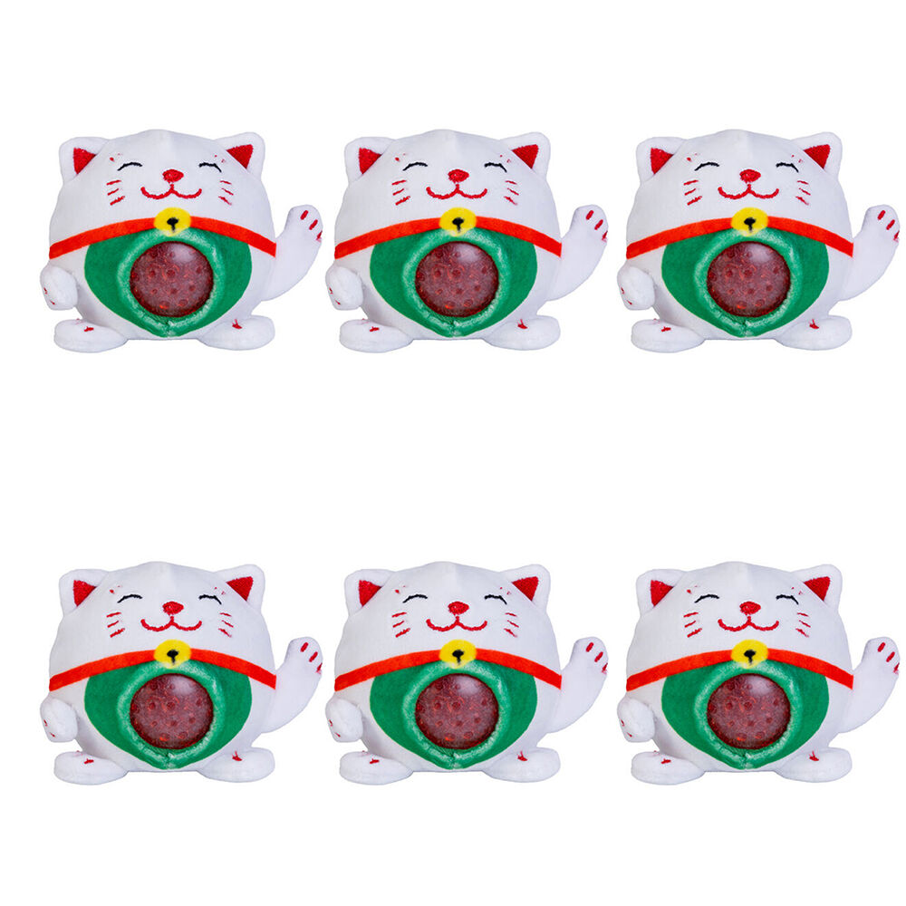 6PK PBJ Plush Ball Jellies Squishy Filled Childrens Toy 8x8x8cm Lucky Cat