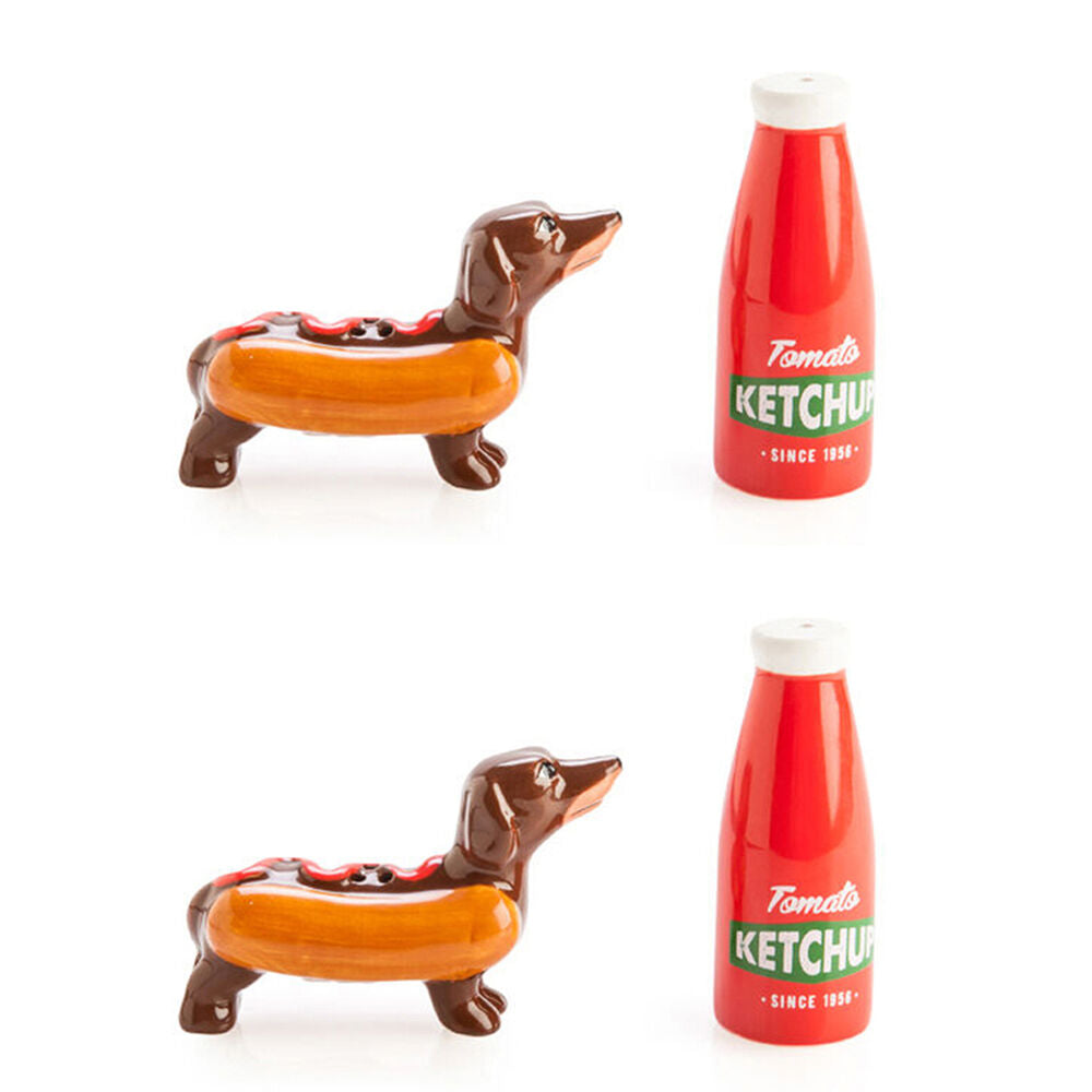 2x 2pc Flavour Mates Salt & Pepper Shaker Set 11x11x5.5cm Sausage Dog Ketchup
