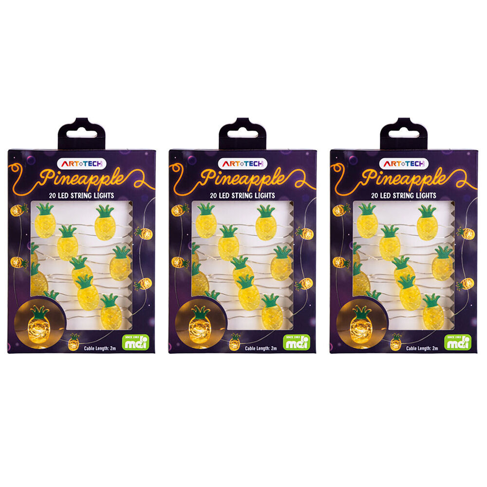 3PK Art + Tech LED String Light Pineapple Tropical Party Room Decor 23.8x3.5cm