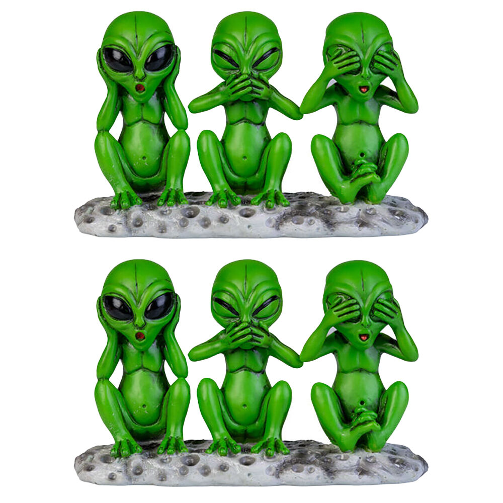 2PK 3 Wise Aliens Polyresin Figurine Home Decor 16x10cm - Green